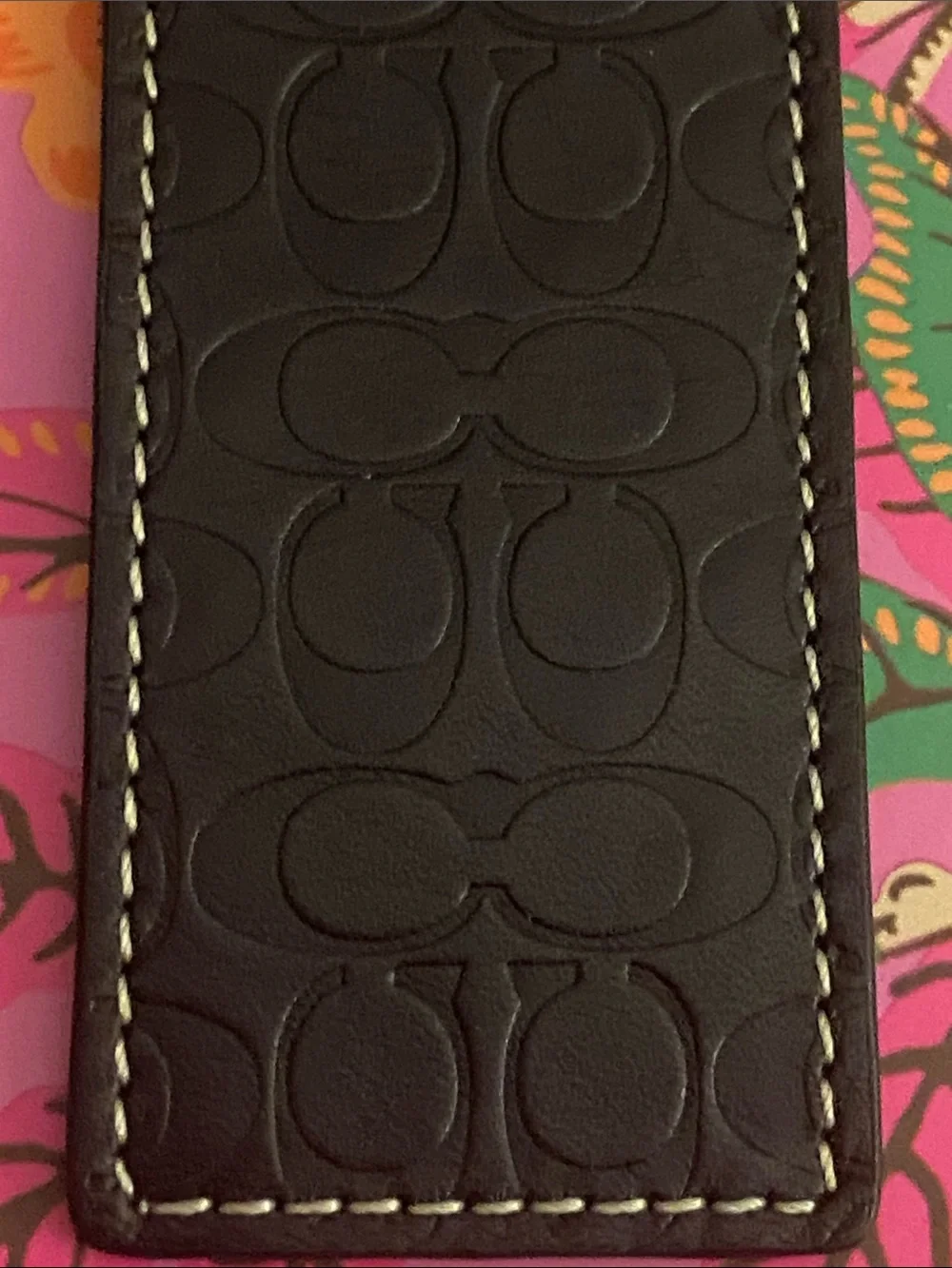 Coach Black Embossed Leather Bookmark with White Stitching - Picture 4 of 4